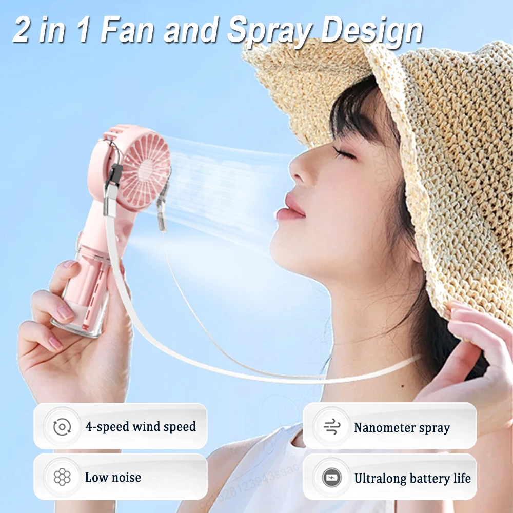 Portable Humidifier Fan Handheld Mini Portable Fan with Water Mist USB Rechargeable Small Hand Fans