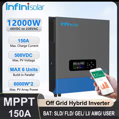 Infinisolar 12KW Off-Grid Hybrid Solar Inverter With BMS Parallel Card Dual MPPT Charger 48V to 230V Photovoltaic WiFi Inverters