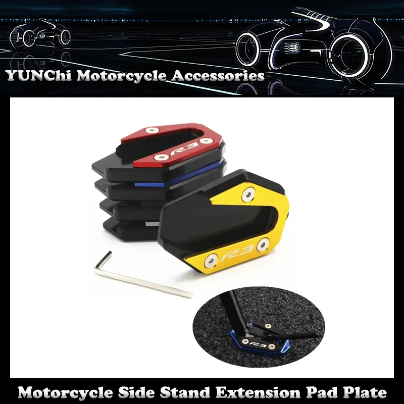 

Motorcycle CNC Kickstand Foot Side Stand Extension Pad Plate Bracket For YAMAHA YZF-R3 MT-03 YZFR3 MT03 2014-2020