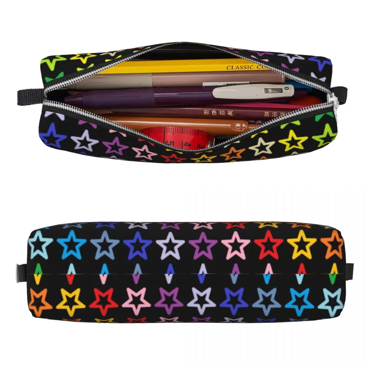 Broader Spectrum Rainbow Square Pencil Case Outline Stars Print Teens Simple Leather Pencil Box School Zipper Pen Pouch