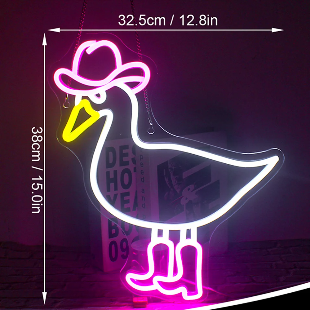 Pink White Cowboy Duck With Boots Neon Sign LED Cowgirl Signs For Room Decor Bedroom Home Bar Girl Boy Haning Acrylic Wall Art