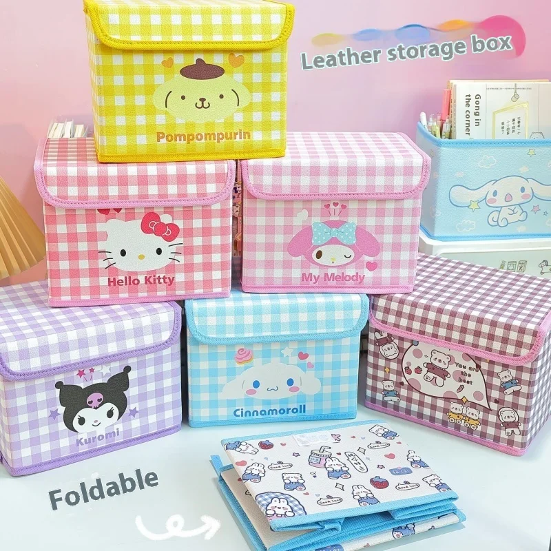 Sanrio Hello Kitty Cute Desktop Storage Box Miscellaneous Toys Cosmetics Stationery With Cover Dustproof Storage Box