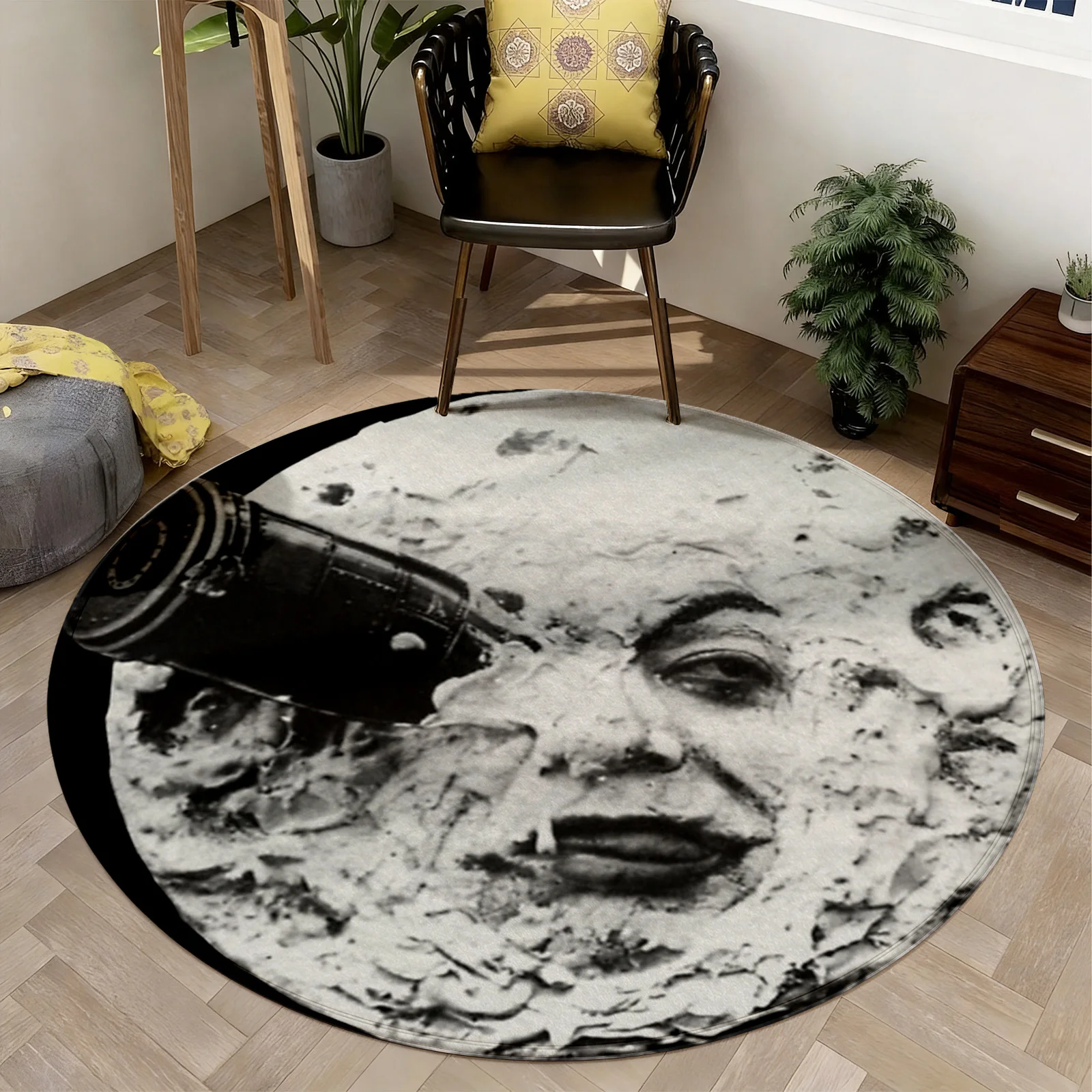 Large Round Abstract Portrait Rug for Modern Living Room Artistic Monochrome Design Floor Carpet Mat Home Decor Accent