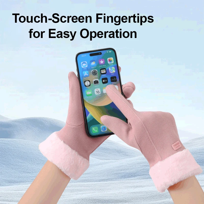 Women Winter Gloves Plush Cuff Windproof Winter Touch Screen Gloves Daily Casual Thermal Fleece Lined Fashion Gloves Outdoor