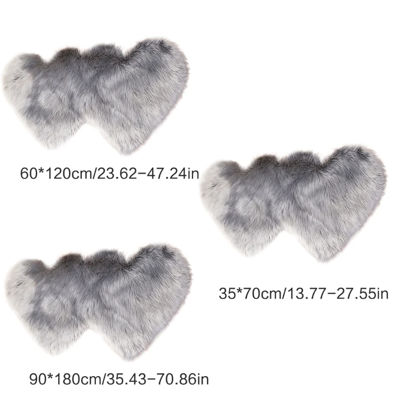 Soft Fluffys Fuzzy Double Heart-Shape Area Rugs, Antiskid Luxury Plushes Faux Fluffys Carpets for Children Playroom Living Room