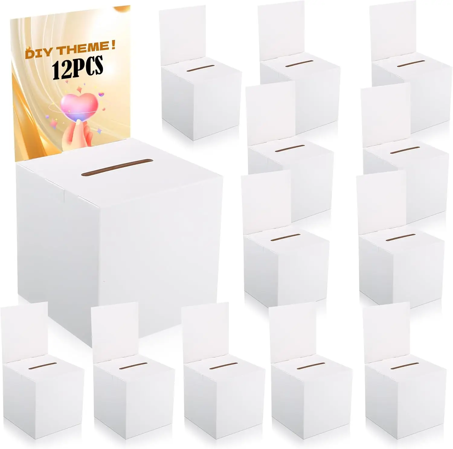 

12 Pack Raffle Ballot Boxes with Slot & Removable Header for Fundraising, Voting, Charity, Donation Collection