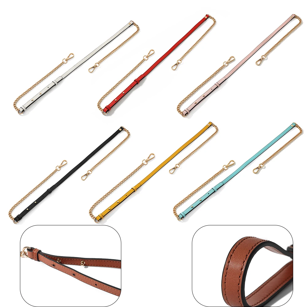 Bag Leather Strap With Metal Chain Crossbody Bag Straps Plain Leather Shoulder Strap Split Leather Handbag Straps Replacement