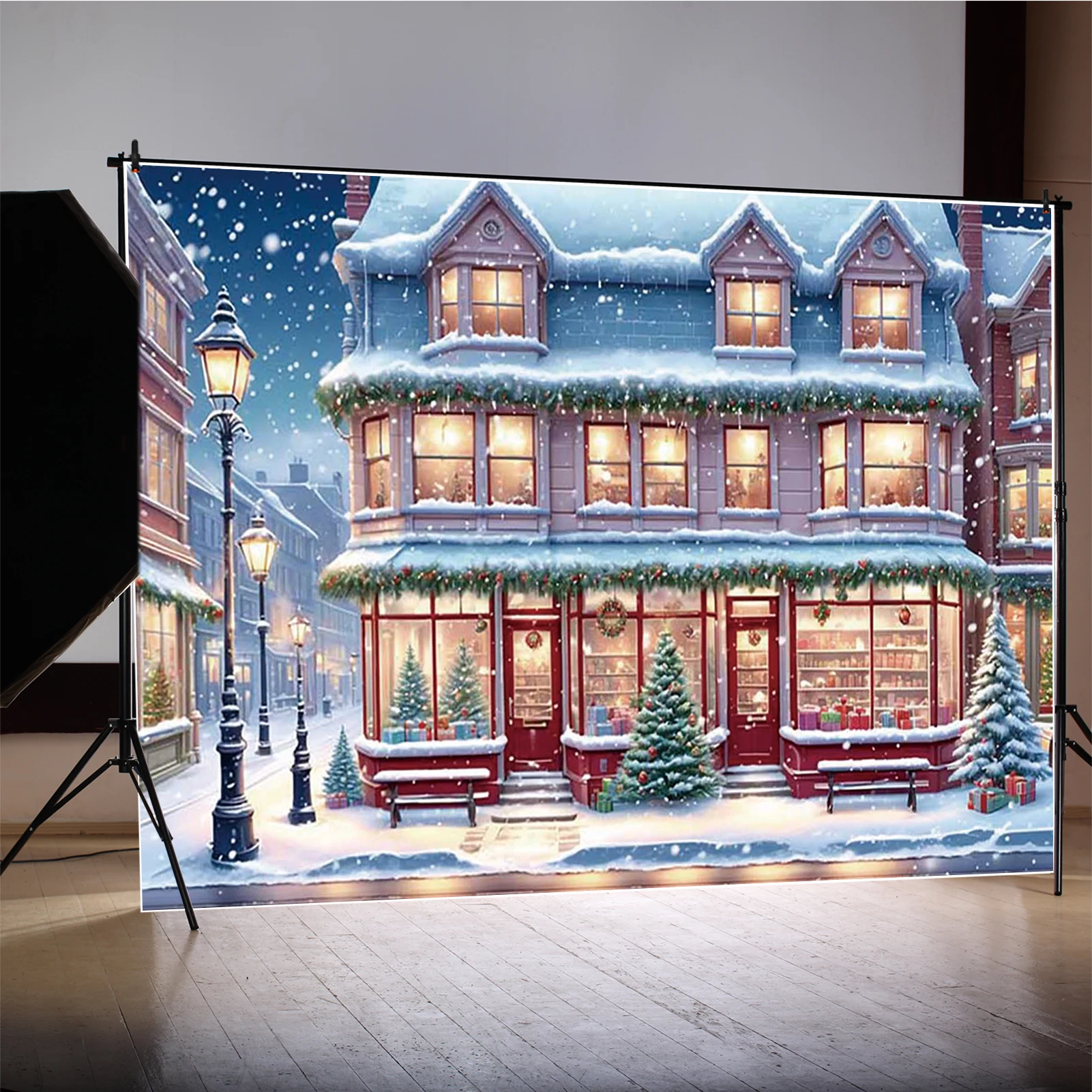 MOON.QG 雪クリスマス背景冬ワンダーランド冷凍誕生日スノーフレーク写真撮影の背景家族冬の森の装飾
