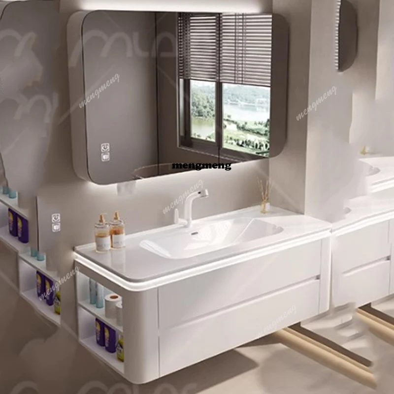 Round corner bathroom cabinet ceramic integrated basin washbasin countertop bathroom wash basin cabinet combination
