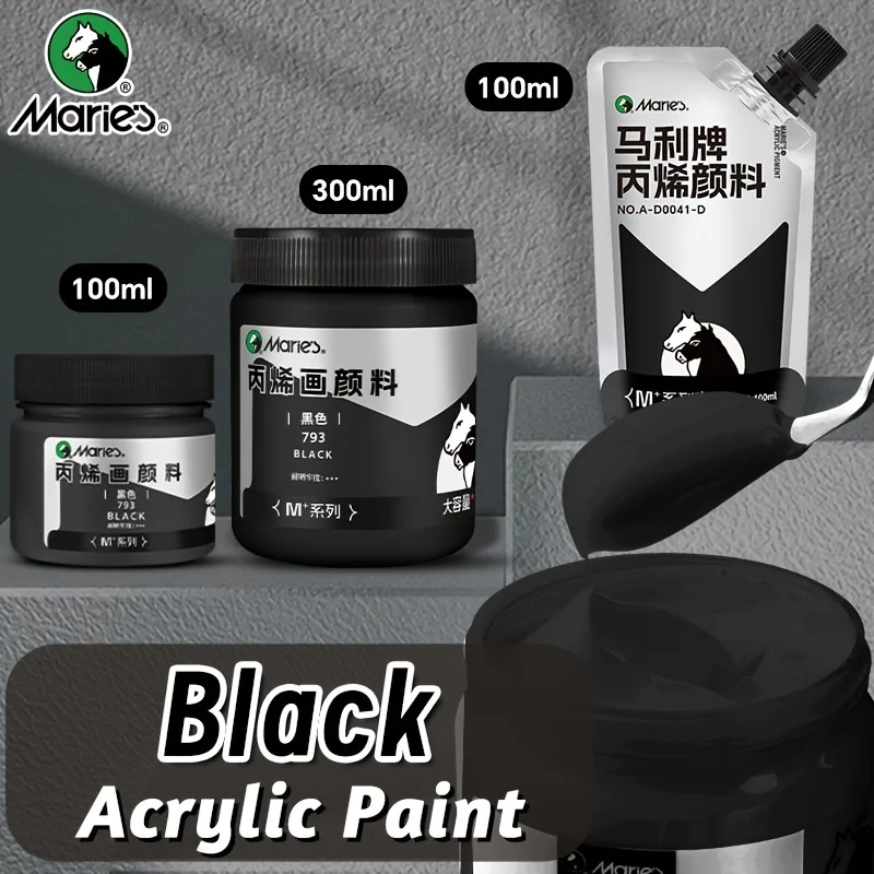 Marie's Black Acrylic Paint,1pc 100/300 ml 3.38 oz/10.1 oz,Creamy Texture Pigment for Rock,Wood,Canvas,Glass,Fabric,Walls