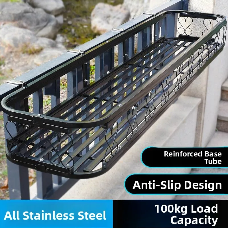 

Outdoor Balcony Hanging Window Sill Plant Holder Stainl Steel Single Layer Fence Anti-Theft Net Hanger Basket een Ivy Pot