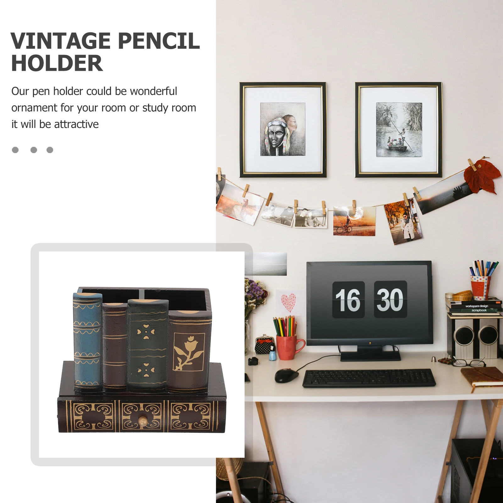 

Retro Book Shaped Pen Holder Organizer Storage Cup For Home Office School Desktop Study Room Stationery Brush Pot Container