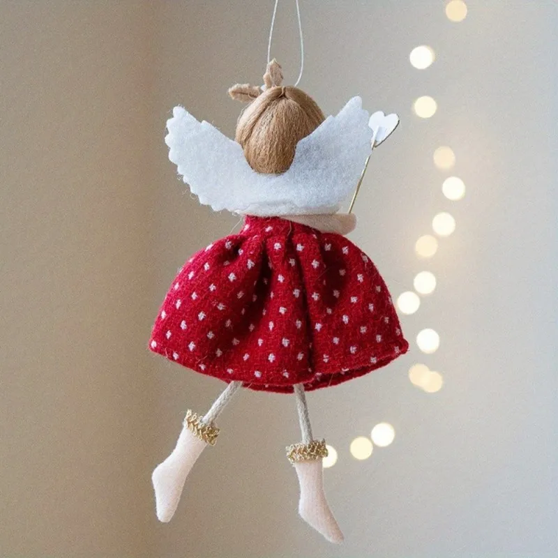 Christmas Girl Angel Doll Pendant Plush Checkered Skirt Pearl Headpiece Doll Christmas Tree Pendant Navidad