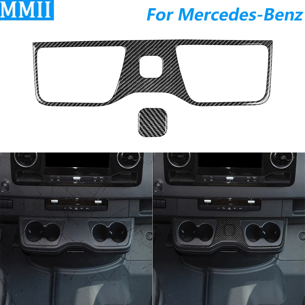 For Mercedes‑Benz Sprinter W907 2019-2025 Carbon Fiber Car Accessories Sticker Central Control Cup Holder Frame Panel Cover Trim