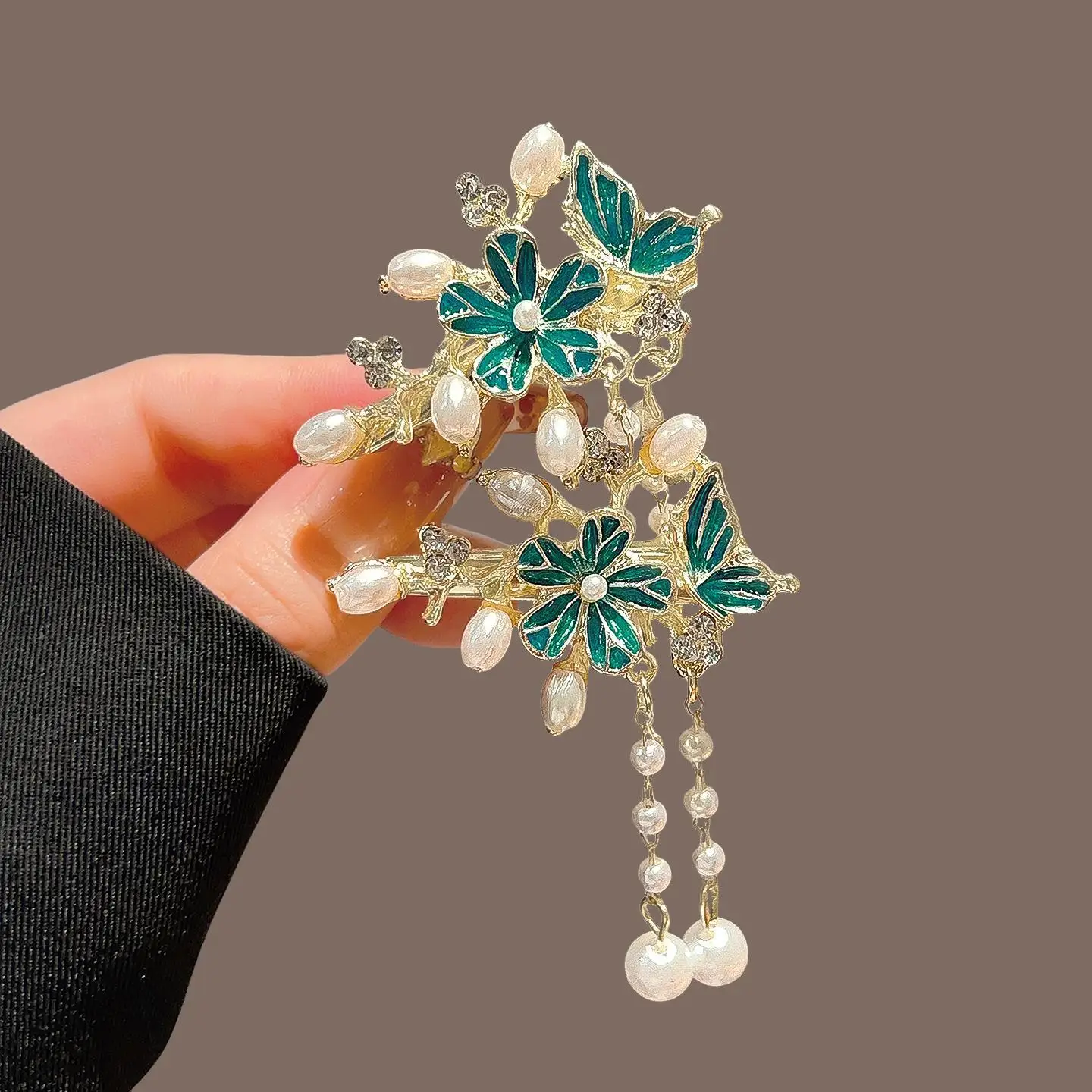 1 Paar Vintage-Haarspangen, trendige handgefertigte Haarnadeln mit Blumenquasten, Hanfu-Kleid, exquisite Kopfbedeckungen, eleganter Schmuck, Haar-Accessoires – Detail 8