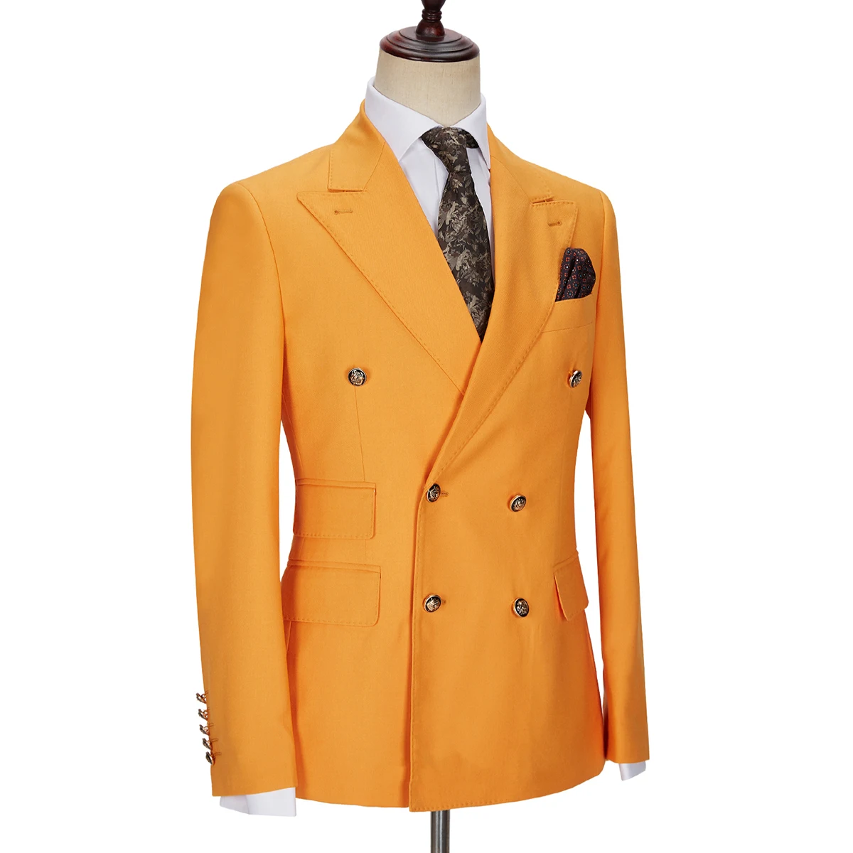 Tamanho personalizado masculino peaked lapela blazer colete e cuca, ternos de casamento, roupa formal do noivo, sing laranja, moda, 3 peças