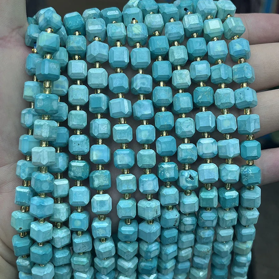 Optimize Turquoise Stone Sugar Cube Stone Section Beads Faceted Loose Spacer For Jewelry Making DIY Necklace Bracelet 15'' 8mm