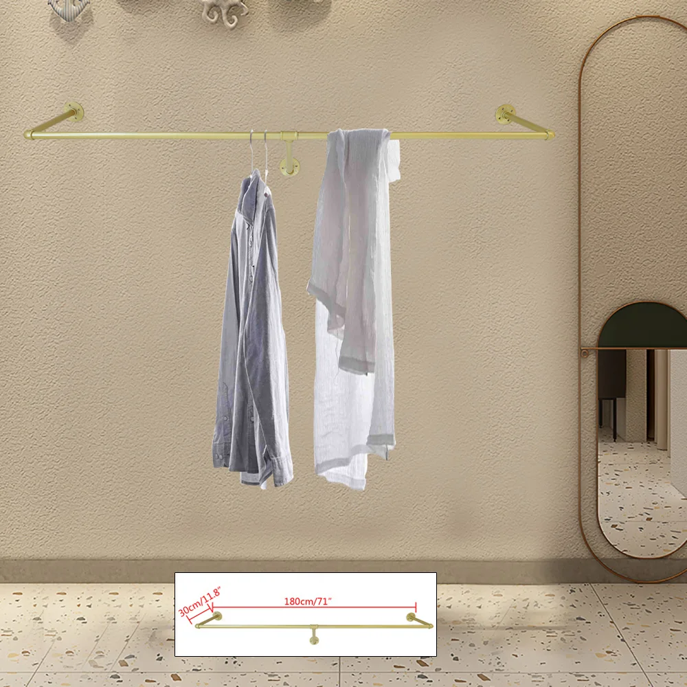 

Wall Mounted Clothing Rack Gold Iron Industrial Garment Racks Pipes Clothes Wedding Dress Bridal Closet Display Organizer