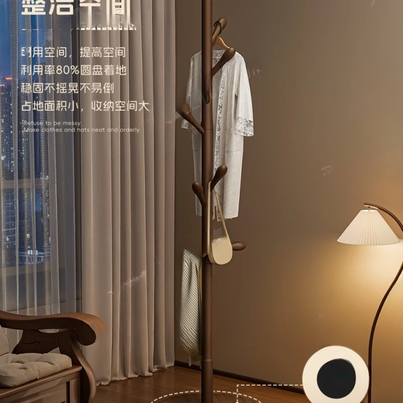 Solid wood hanger household drying rack floor-to-ceiling bedroom living room coat rack simple hanger vertical beech clothes