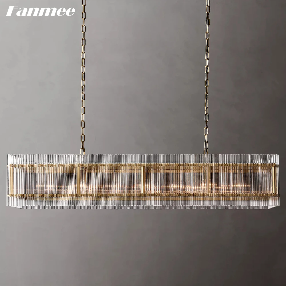 

Modern Linear Chandelier Lighting for Dining Room San Marco Fluted Glass Hanging Lustre Kitchen Island Long Chandelier LED Lamps