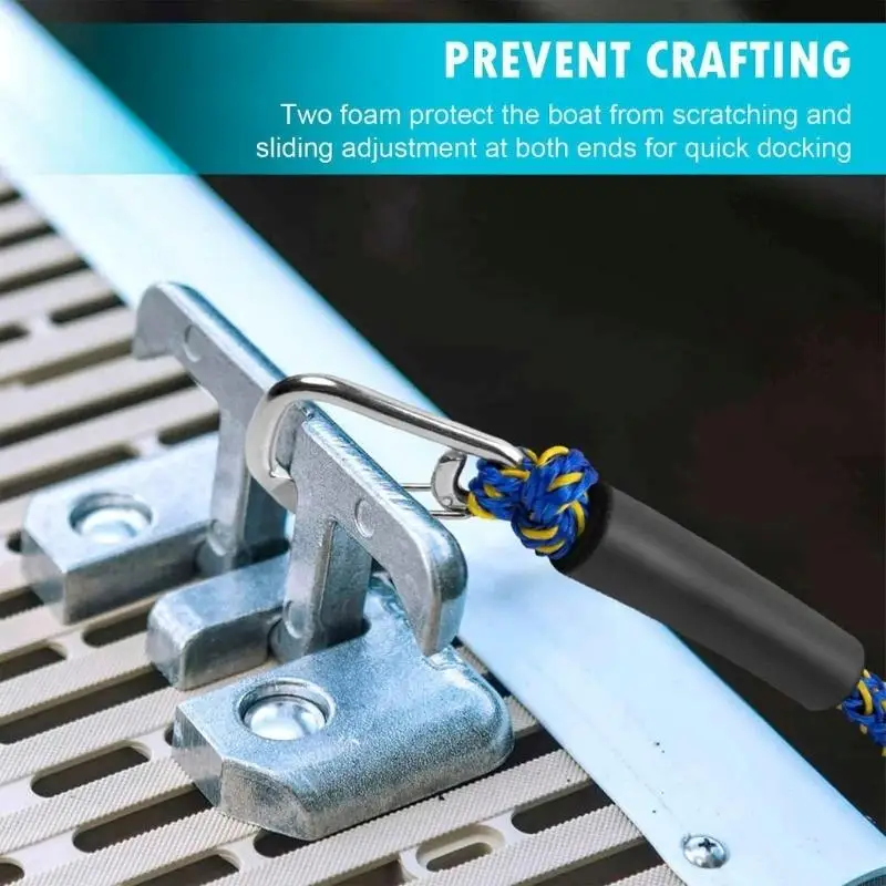 M76E Braided Boat Dock Rope with Floating Sleeves and Metal Clips for Short-Term Mooring, Dock Tie-Up, and PWC Tasks