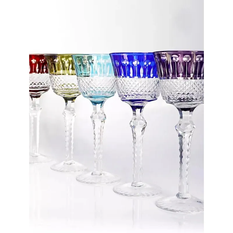 Handcarved crystal glass high legged champagne glass, high-end creative retro European style red wine glass