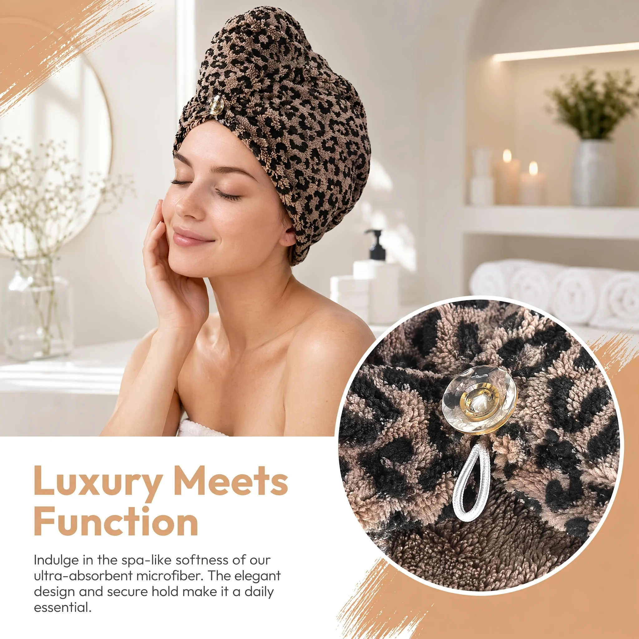 1-Piece Leopard Print Hair Drying Cap, Thickened Polyester and Nylon, Highly Absorbent Hair Drying Cap, Long Hair Wrap Towel, Bath Cap Made of Soft Coral Fleece Material, Super Absorbent and Quick-Drying, Suitable for All Types of Long Hair, Curly Hair, and Dry Hair
