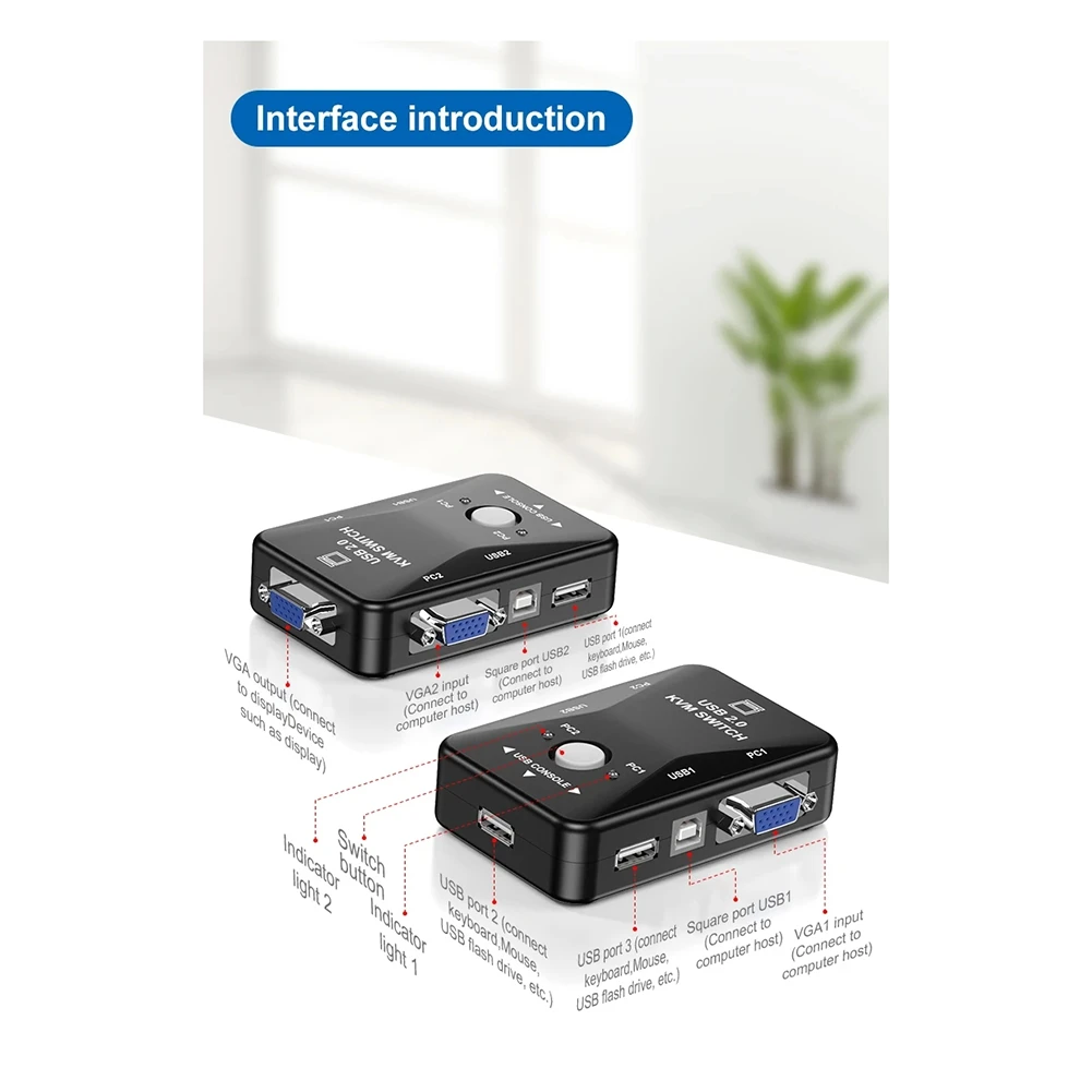 GW-USB 2.0 KVM Mouse Switcher Keyboard VGA Splitter Box Sharing Switch USB KVM Switch 2 Port VGA SVGA Switch Box Durable
