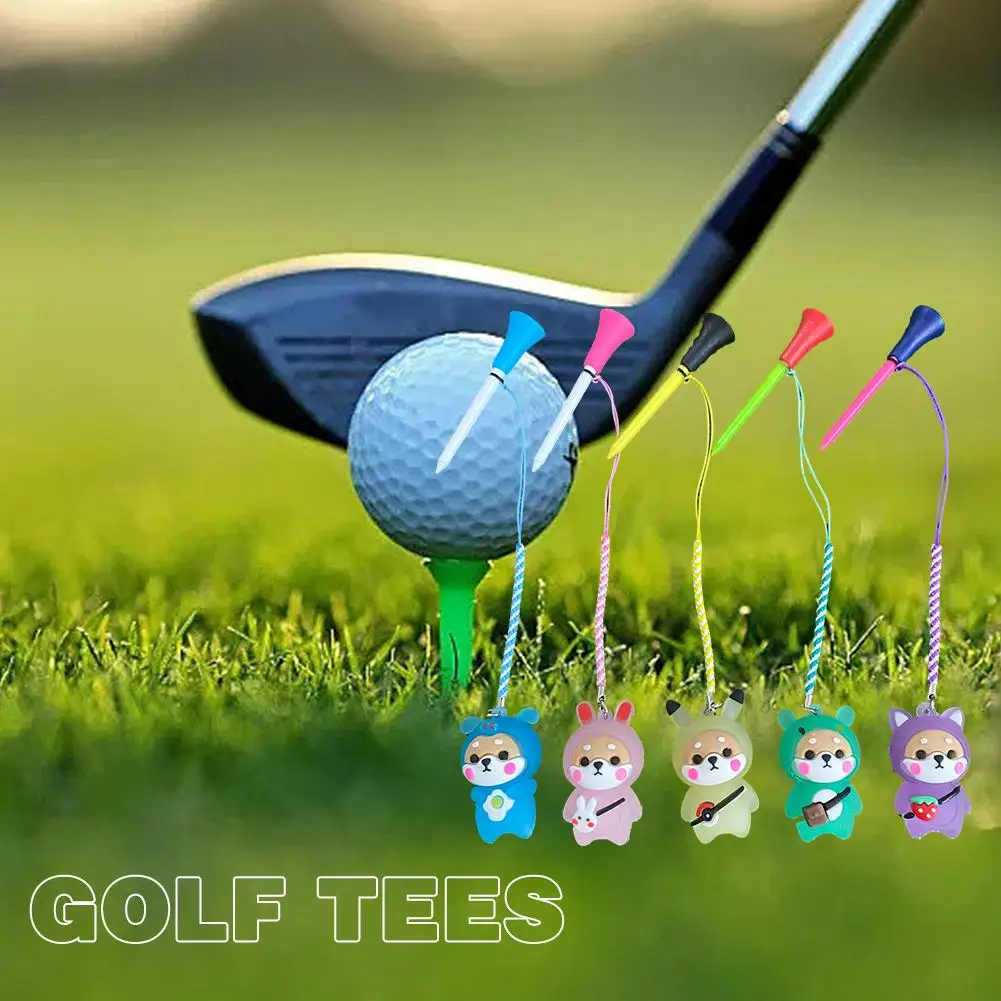 Cartoon Golf Rubber Tees com luz intermitente, evitar a perda, bola titular com corda trançada, acessório de cor aleatória, presente