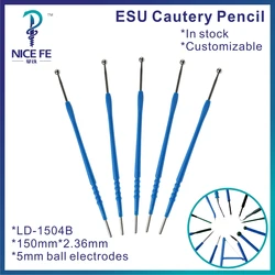 LD-1504B 5pcs wholesale disposable esu Surgical cautery pencil Accessories Ion Electrosurgical 5mm ball electrode 150mm*2.36mm