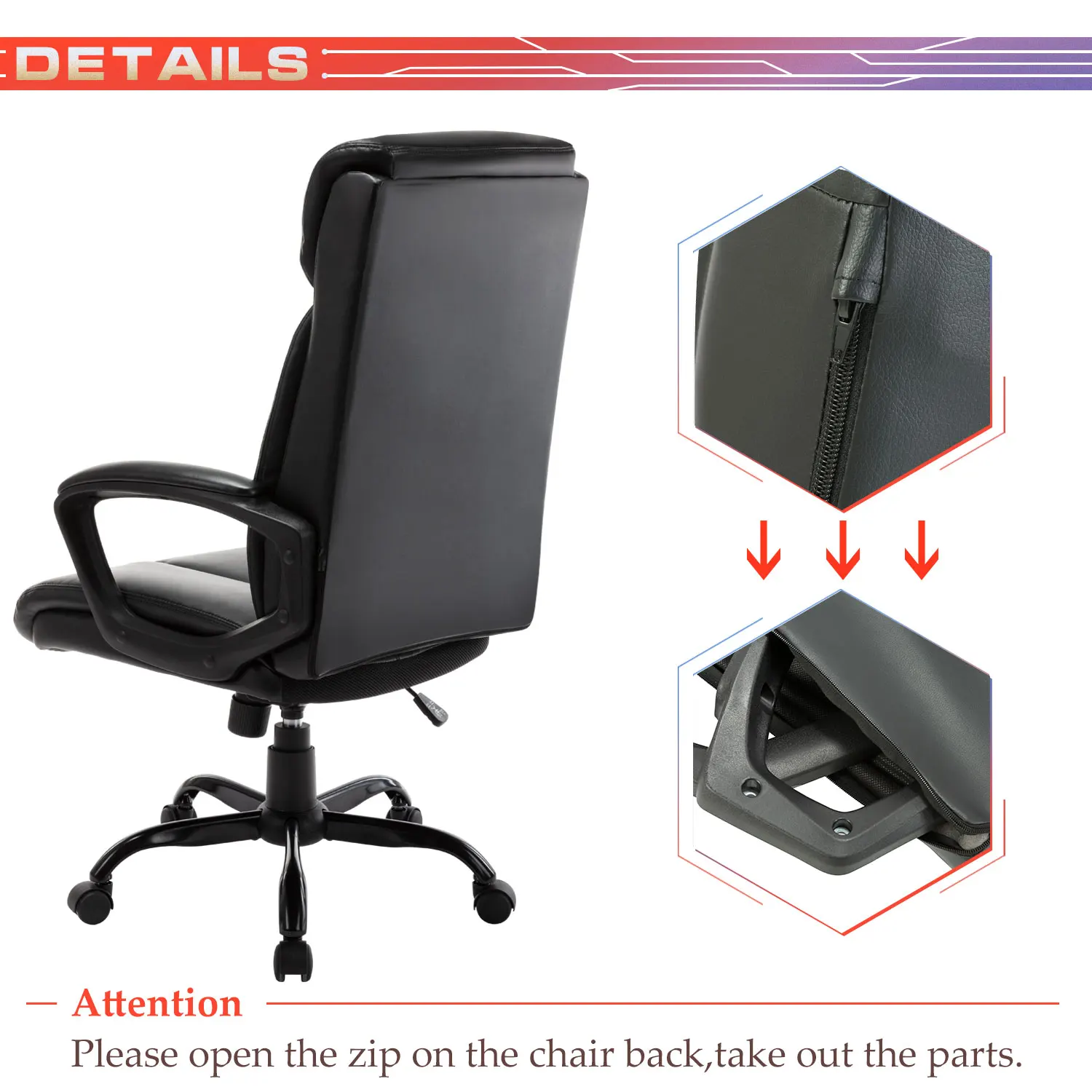 High Back Office Chair Executive Bonded Leather Computer Desk Swivel Task Chair W/Rocking Function Black[US-W]
