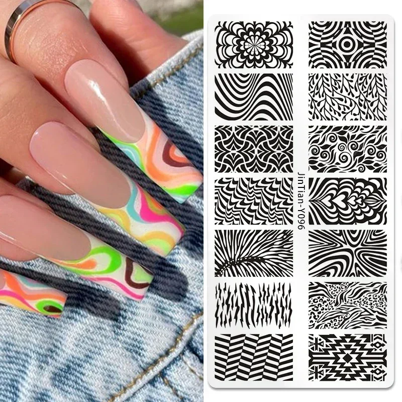 1Pcs Marble Blooming Nail Stamping Plate Leaf Flower Line Image Nail Stamp Templates UV Gel Polish Printing Plate Tools