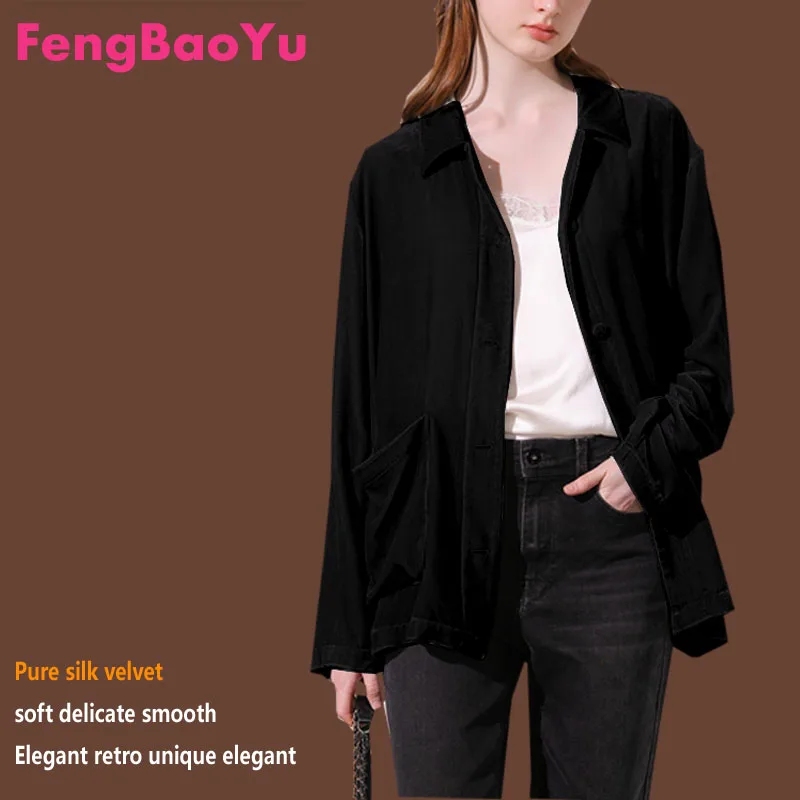 Fengbaoyu-Long-Sleeved Lapel Shirt for Ladies, Elegant and Light Luxury Coat, Glossy Black Glossy Blouse, Spring and Autumn, 5XL