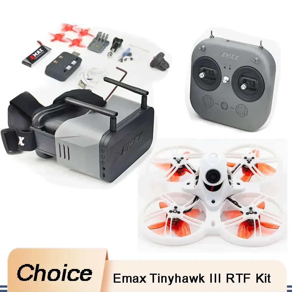 Kit RTF EMAX Tinyhawk III – Drone da corsa FPV, F4 FC, motore 15000KV, VTX 25-100-200 mW, 1-2S, FrSky D8 con controller e occhiali