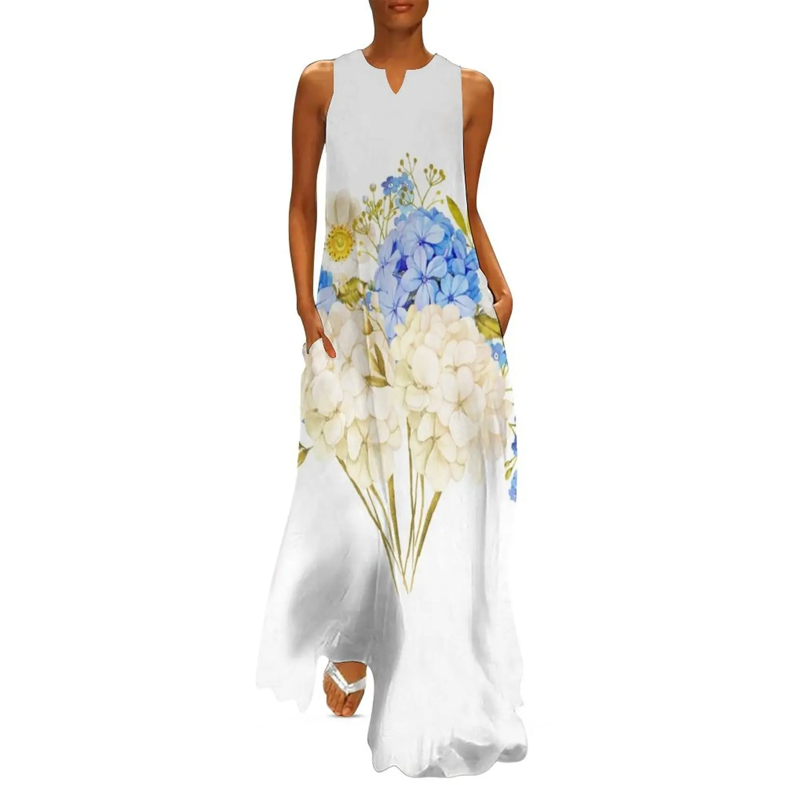 

Blue Simple Floral Elegant for Wedding Long Dress summer women"s dress 2024 women dresses