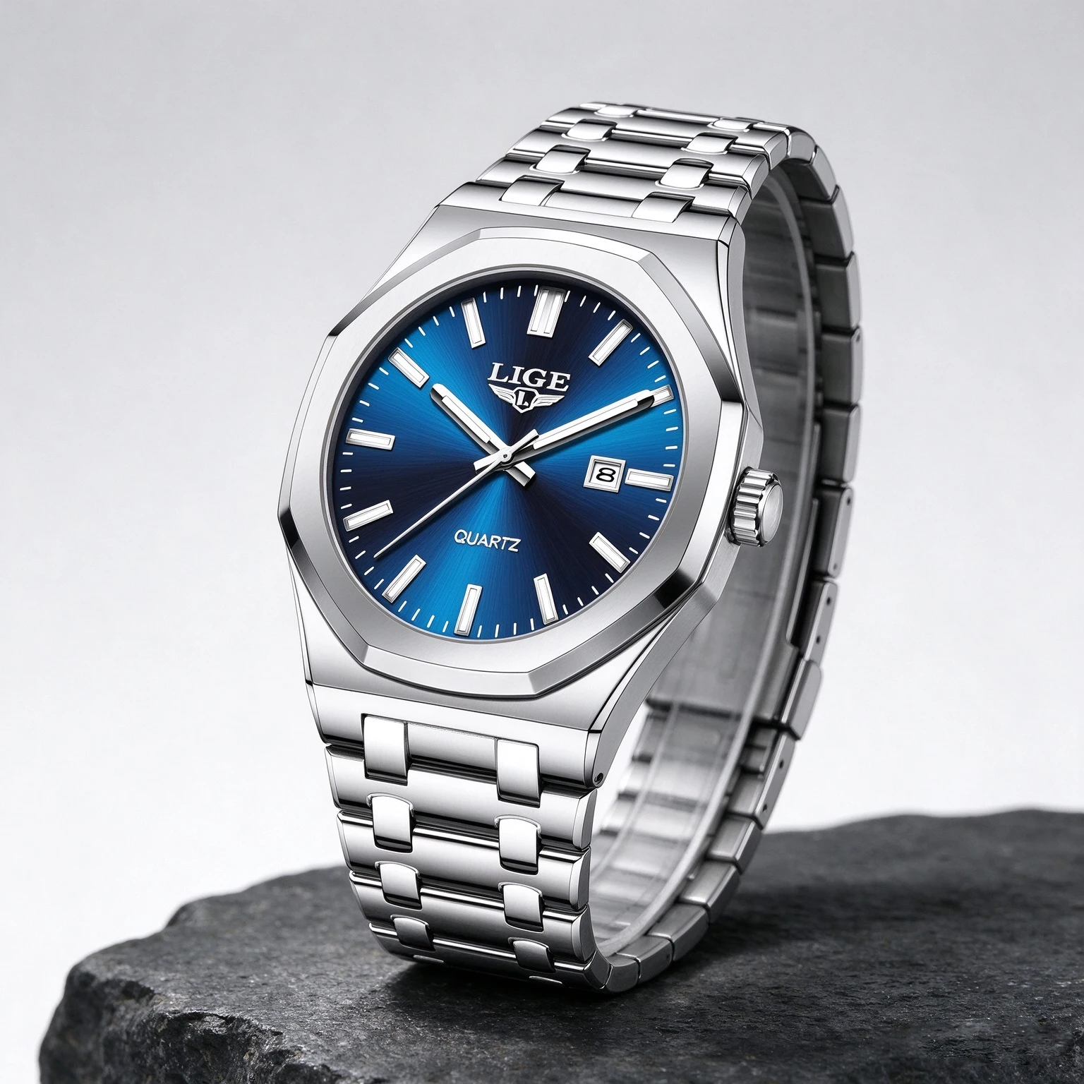 LIGE Top Brand Luxury Men's Watches Waterproof Stainless Steel Band Quartz Man Watch Simple Clock Suitable for Daily Collocation