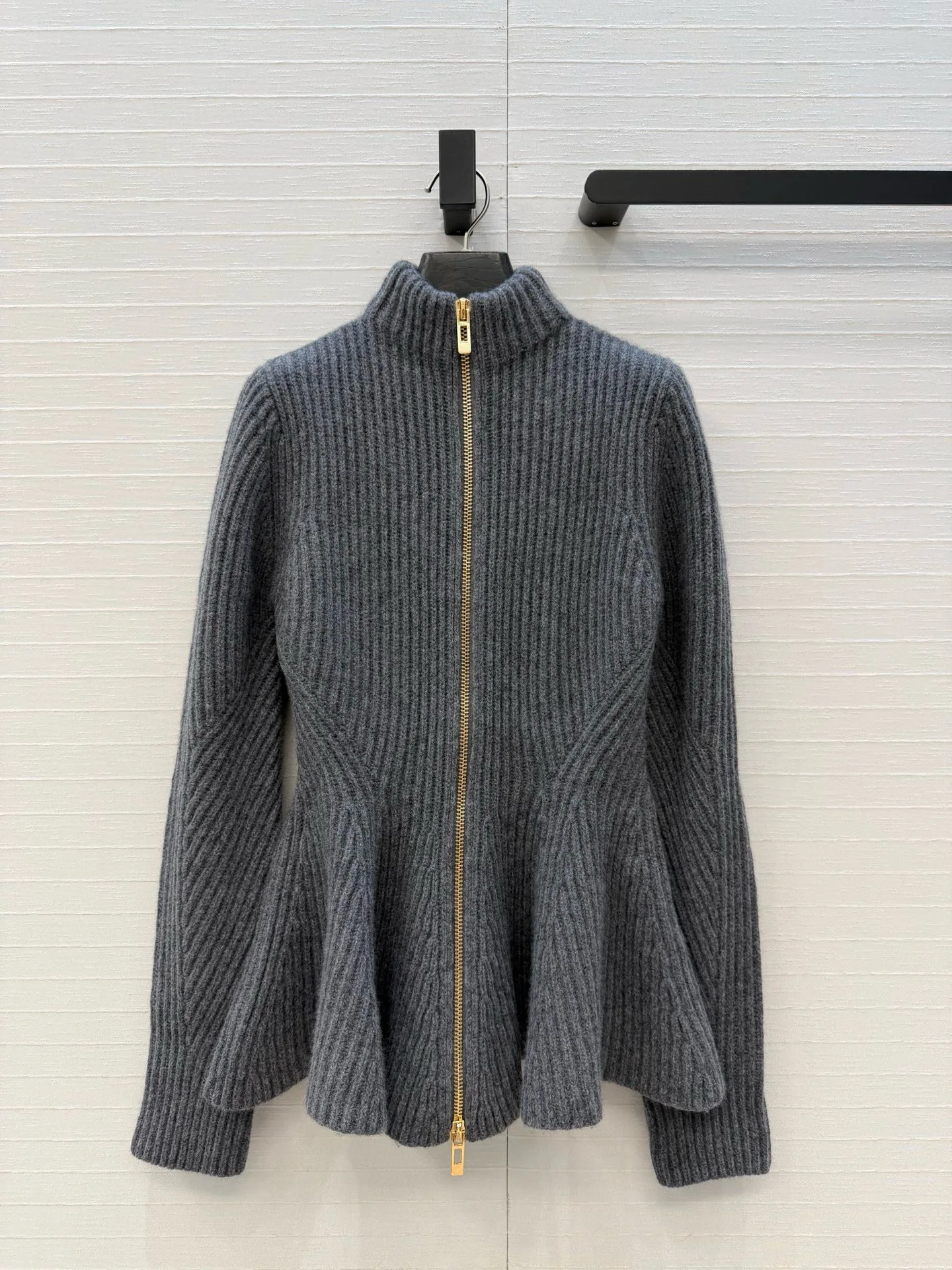 New Women's Autumn Wool Waist-Cinching Jacket Double-Zipper Sweater Outerwear High-Quality Long-Sleeve Outerwear