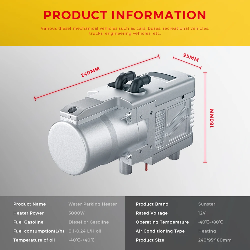 Sunster Car Diesel/ Gasoline Water Heater 12V 5KW Wireless Remote Control W/ Water Pump diesel parking car heater preheater