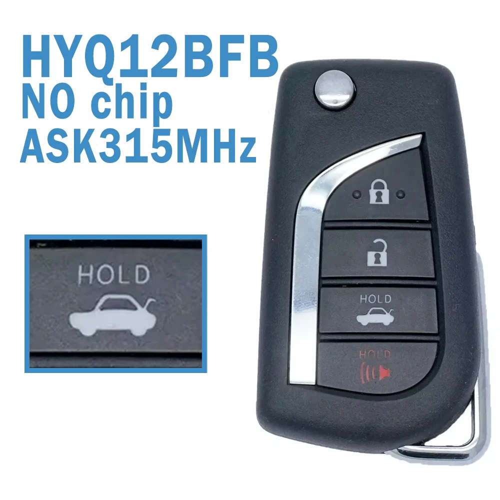 2 Pcs HYQ12BFB Auto Remote Control 4B (sedan) ASK 315MHz Without Chip TOY48 Replace Flip Car Key Fob For Toyota Camry 2018-2021