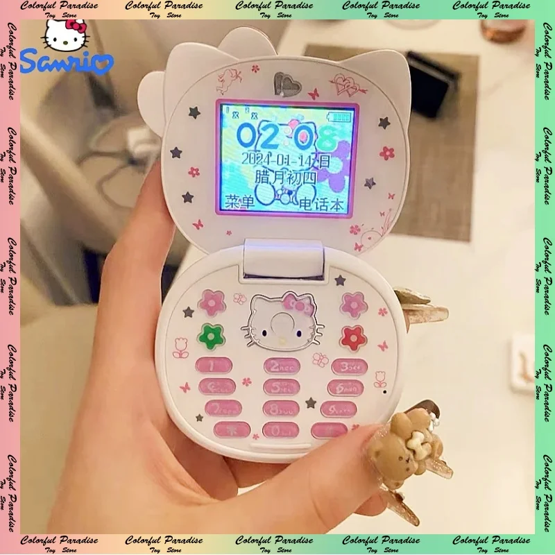 

New 2024 Kawaii Sanrioed Hello Kitty Flip Phone Cartoon Cute Taiml Mini Phone Toys Birthday Gift