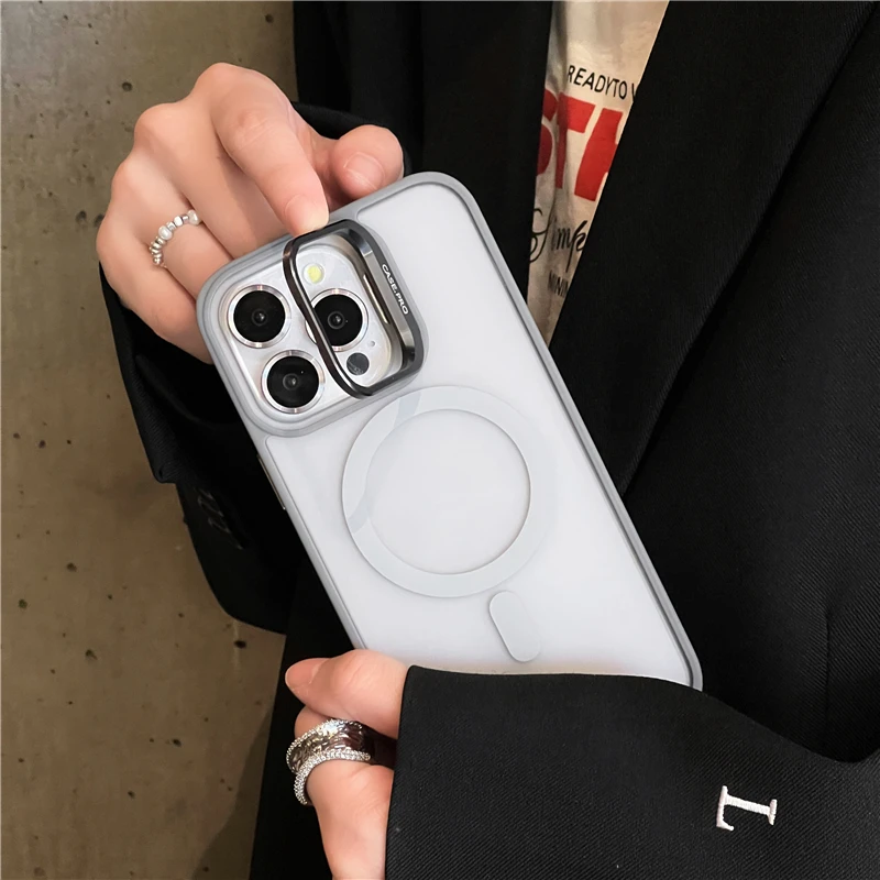 For iPhone 15 Pro Max Luxury Magsafe Magnetic Matte Phone Case For iPhone 11 12 13 14 16 Plus 17 Air Lens Stand Protective Cover - náhled 4