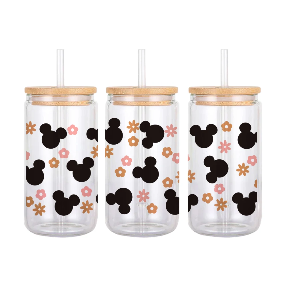 Disney Mickey Mouse 3D Transfer Sticker For 16oz Libbey Glass Waterproof Mug Cup Wraps UV DTF Stickers Custom Logo