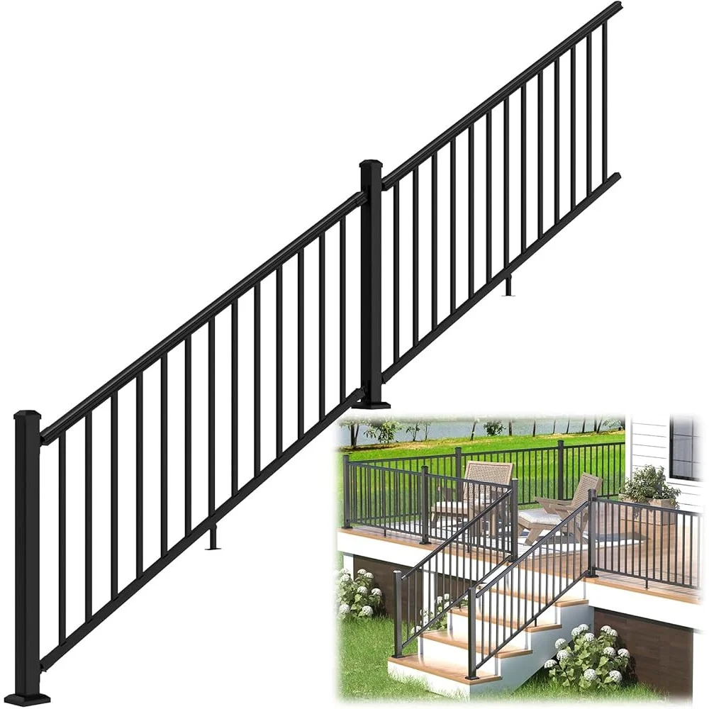 Aluminum Stair Railing Kit Weather Resistant Low Maintenance Deck Railing System Complete DIY Kit Easy Installation Outdoor