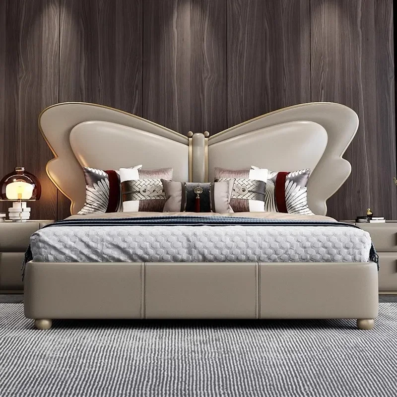 Modern Luxury Double Bed Headboard Frame King Size 180 X 200 Double Bed Leather Twin Wooden Cama De Casal Bedroom Furniture