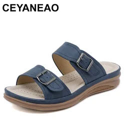 2024 Summer Women Wedge Sandals Premium Orthopedic Open Toe Sandals Vintage Anti-slip Leather Casual Female Platform Retro Shoes