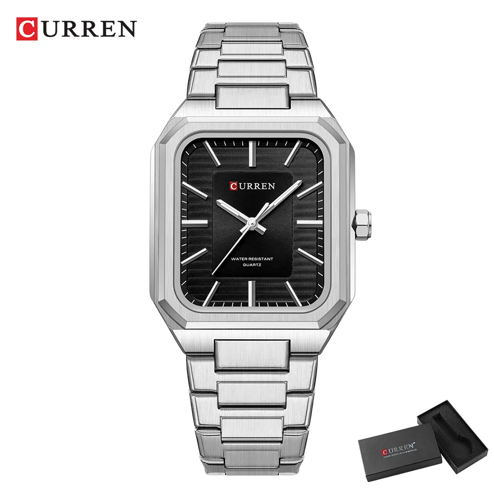 CURREN NEUE rechteckige Business-Uhren für Männer 2023, Modemarke, Quarz-Edelstahlband, Armbanduhr, männliche Uhr 8457 7