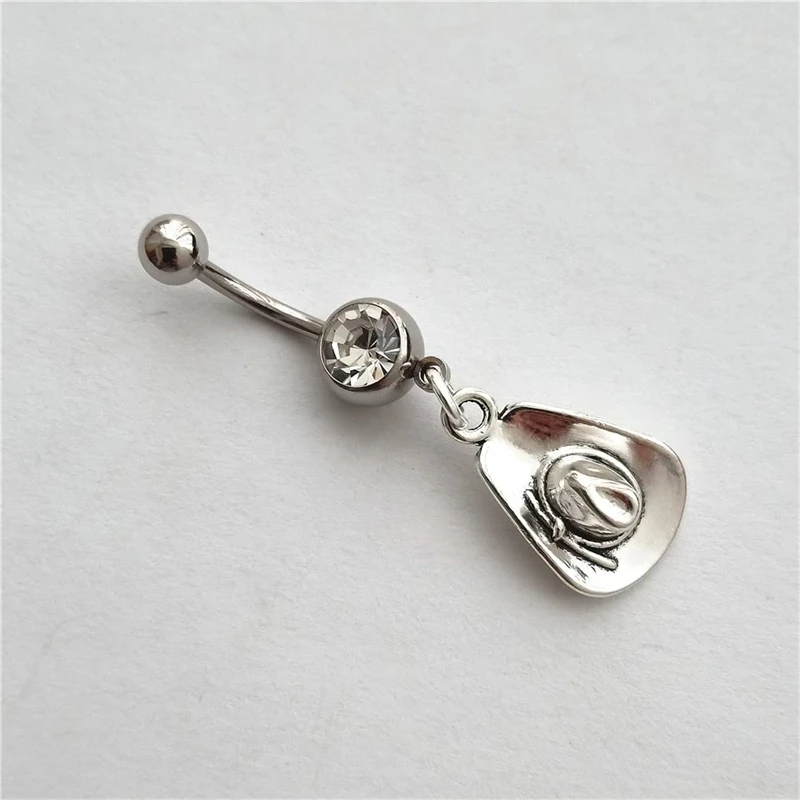 2pcs in Set Western Style Cowboy Pendant Belly Button Rings 14G Navel Barbell Stud Body Piercing Boot and Hat Charm - view 3