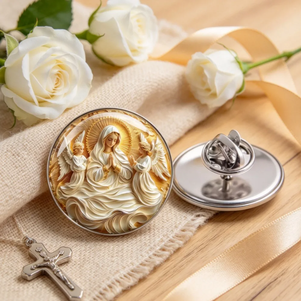 6-20Pcs Virgin Mary with Angels Brooch, Christian Faith Lapel Pin, Religious Badge for Clothing Backpack, Inspirational Souvenir