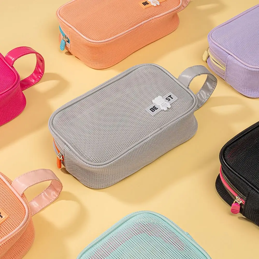 Durable Mesh Makeup Bag Large Capacity With Handle Cosmetic Bag Zipper Portable Travel Organizer