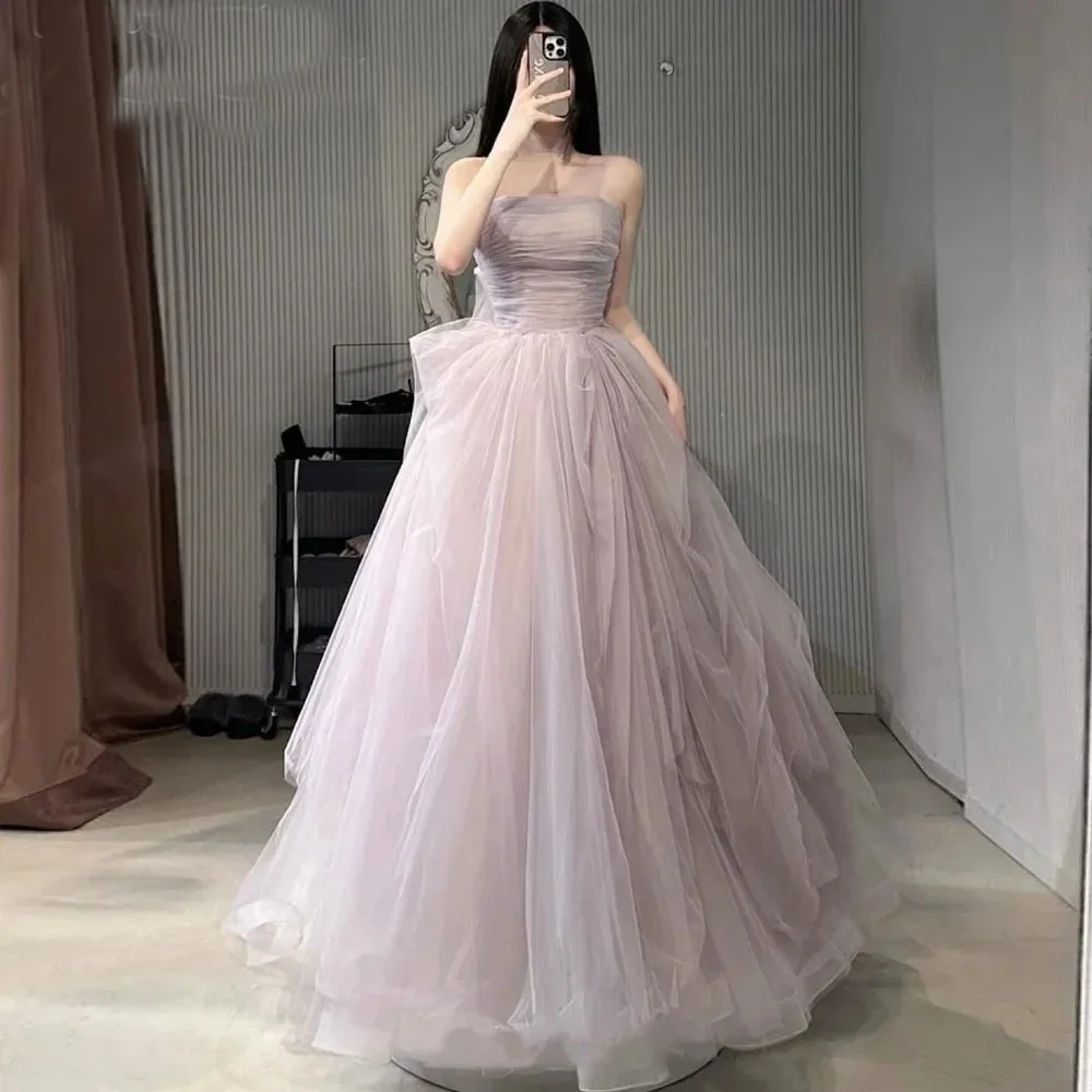 

ML 2026 Elegant Purple Tulle A-Line Wedding Party Dress Pleat Sleeveless Korea Photo Shoot Bridal Gown Reception Customized